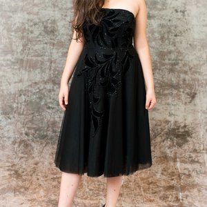 Aidan Mattox Strapless Tea Length Dress